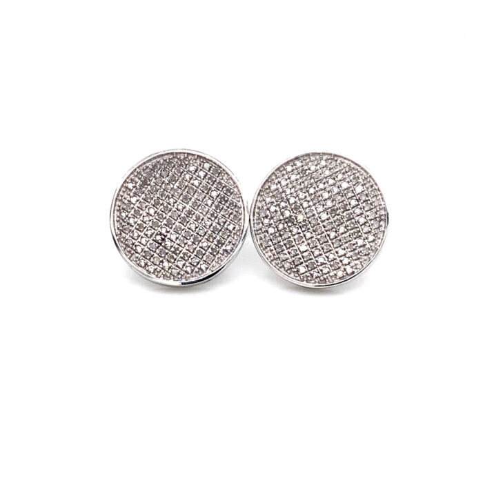 10K White Gold Diamond Pave Set Circle Screw Back Earrings