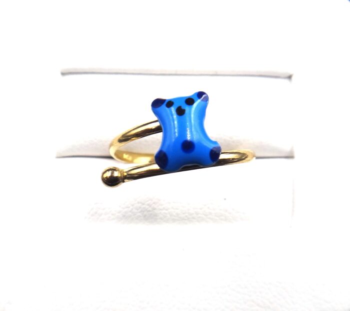 10K Yellow Gold Enamel Blue Teddy Bear Adjustable Toe Ring - Image 2