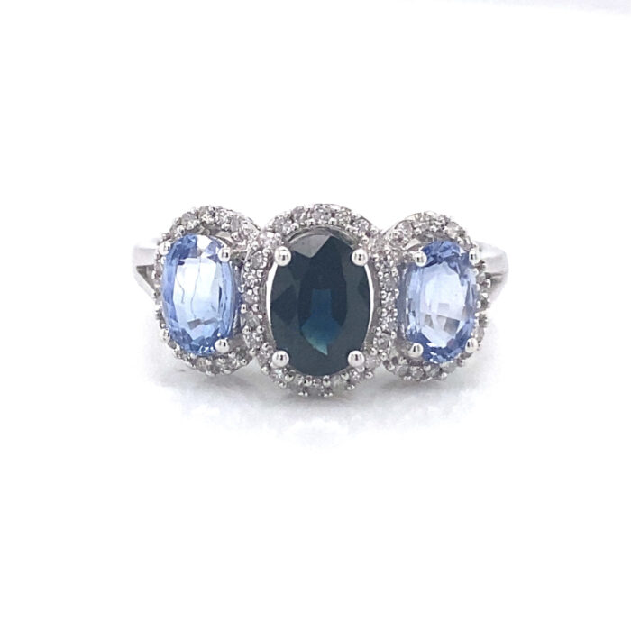 14K White Gold Sapphire & Tanzanite Diamond Ring