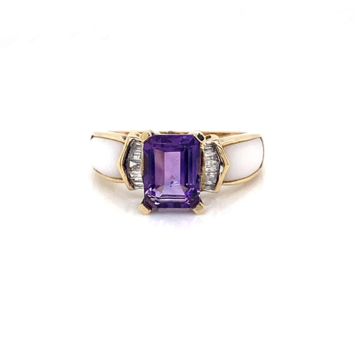 10K Yellow Gold Amethyst Diamond Ring