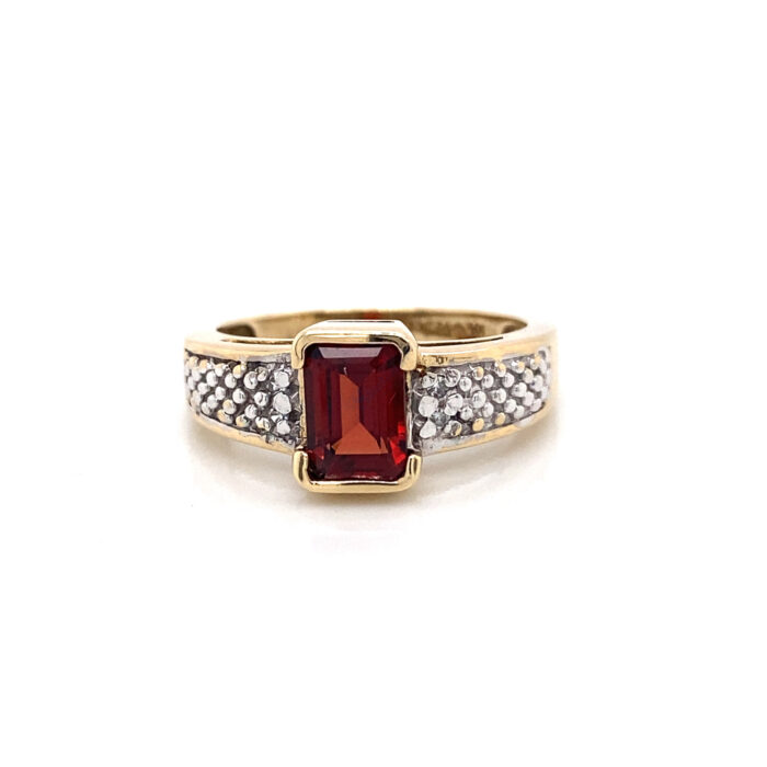 10K Yellow Gold Garnet Diamond Accent Ring