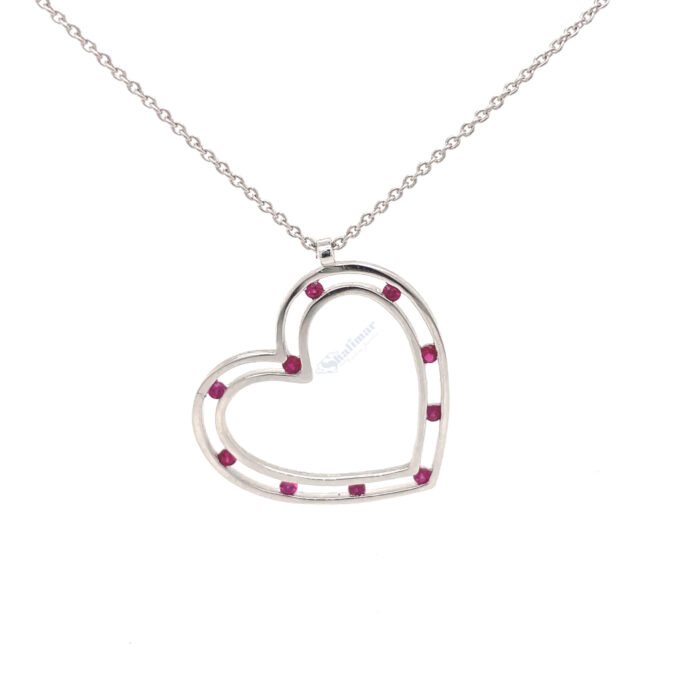 18K White Gold Ruby Heart Necklace