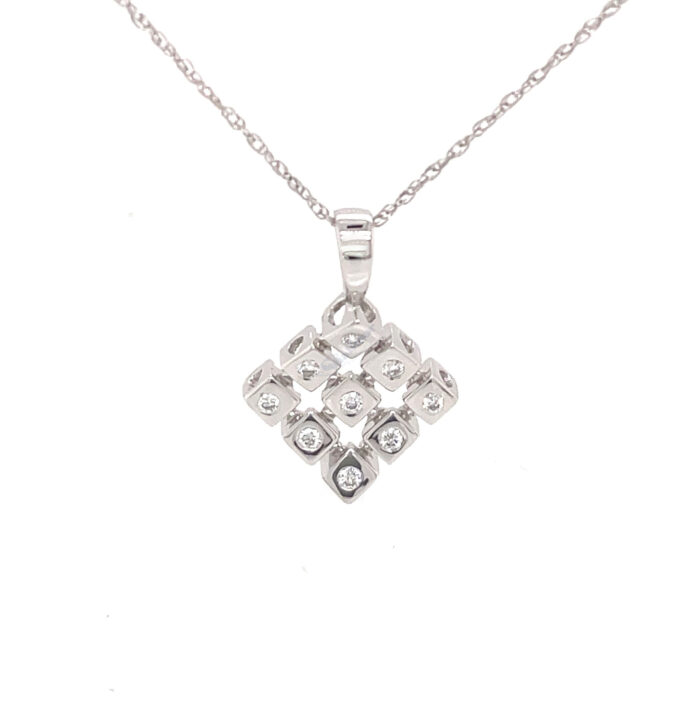 14K White Gold Pave Set Diamond Free Form Pendant with Chain