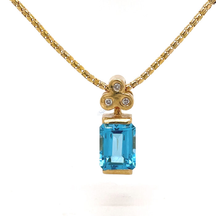 14K Yellow Gold Blue Topaz Pendant