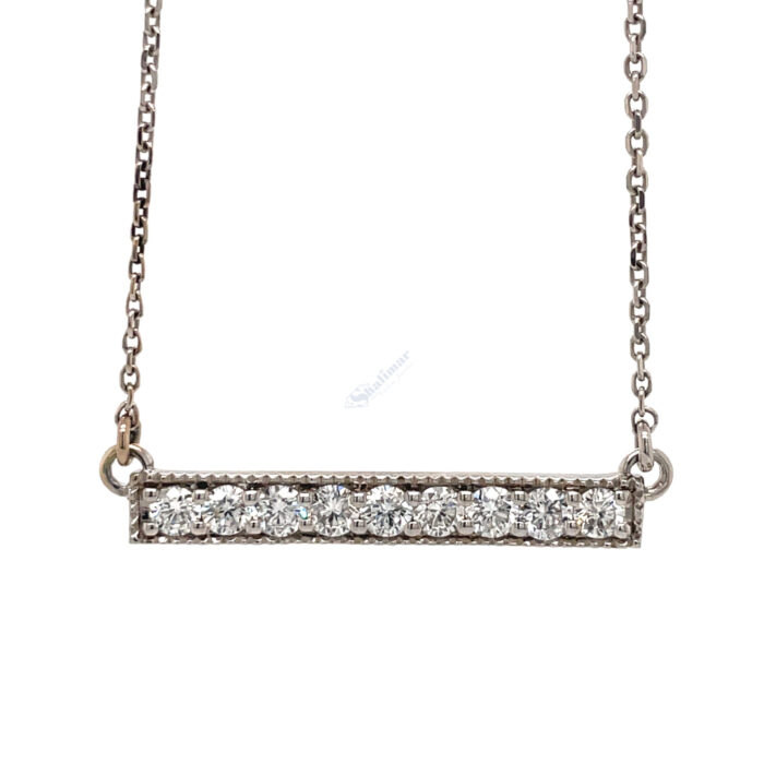 14K White Gold Diamond Bar Pendant