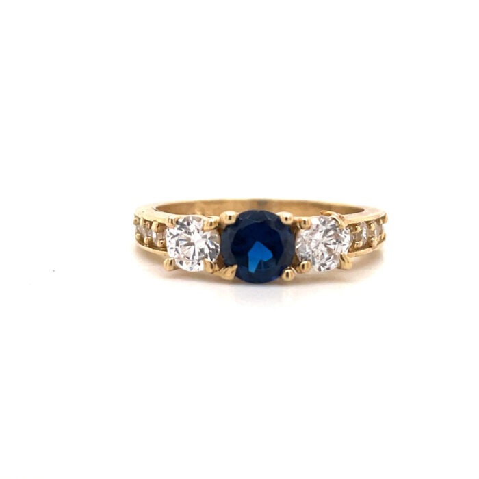 10K Yellow Gold Blue & White Cubic Zirconia Ring