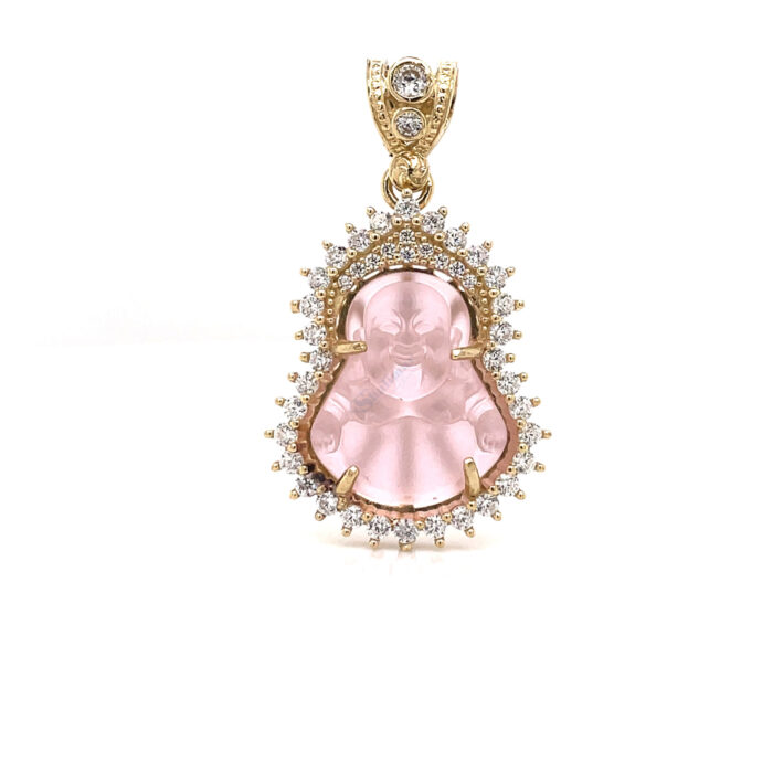 10K Yellow Gold Cubic Zirconia Lucky Pink Buddha Pendant